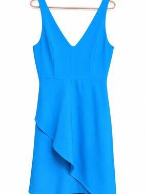Adelyn Rae Blue Asymmetrical Ruffle Cocktail Dress Medium